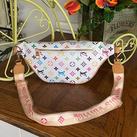Designer-Inspired White Multicolor Monogram Crossbody Sling Bag - Picture 3 of 6